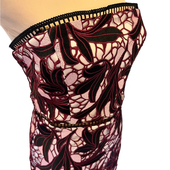 Lulus Women’s Dress Size Medium Jana Pink and Black Crochet Lace Strapless Party - Picture 6 of 15